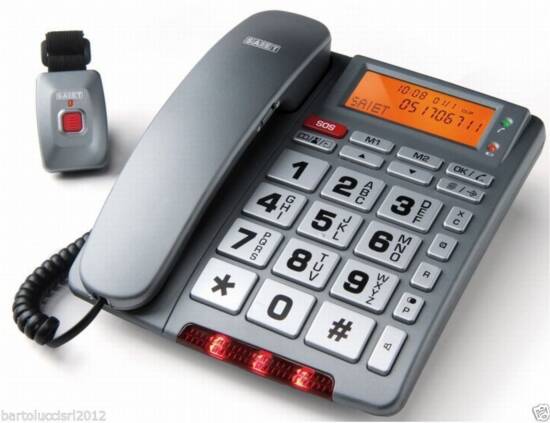 Telefono con telecomando sos 2 tasti personalizzabili fissaggio alla parete family telesos