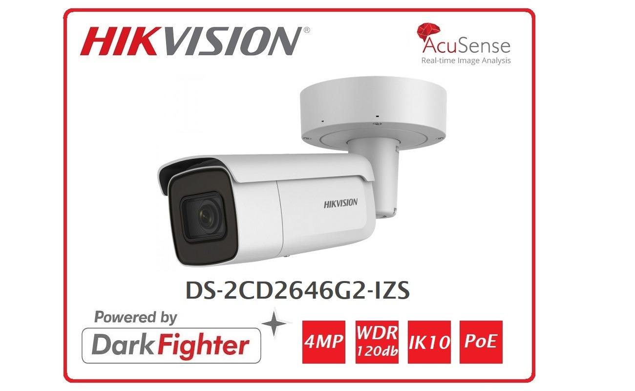 Telecamera Hikvision Easy IP 4.0 AcuSense 4MP Bullet Varifocal Motorizzata Autofocus DS-2CD2646G2-IZS