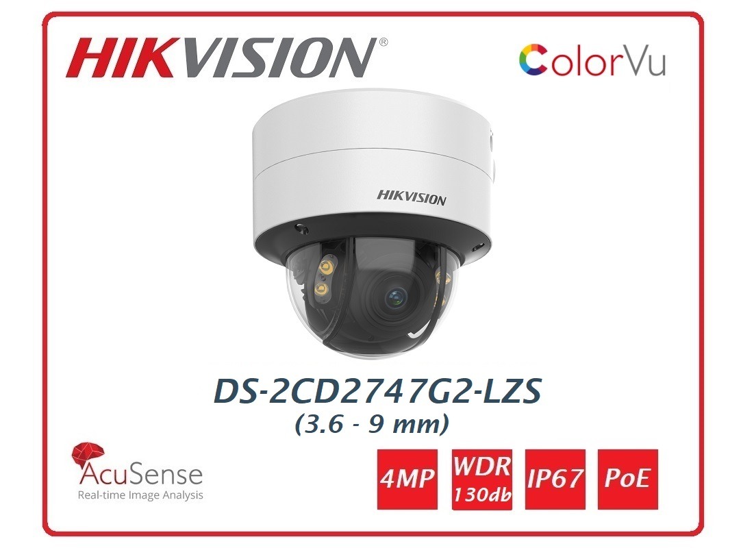 Telecamera Hikvision Easy IP 4.0 ColorVu AcuSense 4MP Turret Varifocal (3.6-9mm) DS-2CD2747G2-LZS