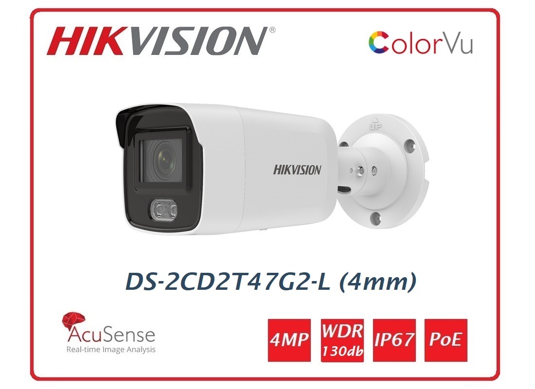 Telecamera Hikvision Easy IP 4.0 ColorVu AcuSense 4MP Bullet (4 mm) DS-2CD2T47G2-L