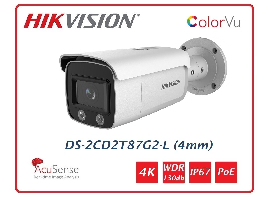 Telecamera Hikvision Easy IP 4.0 ColorVu AcuSense 4K Bullet (4 mm) DS-2CD2T87G2-L