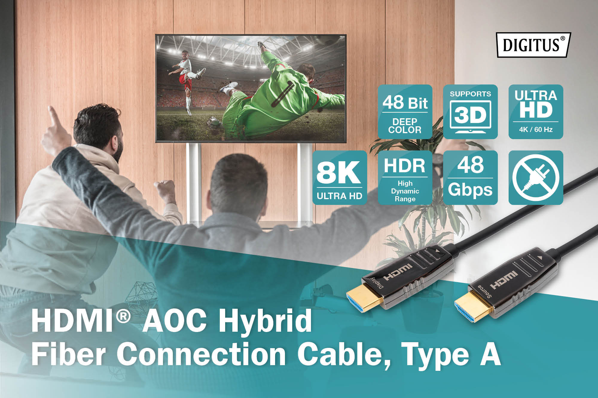 DIGITUS Cavo in fibra ottica ibrido HDMI¨ AOC, UHD 8K, 15 m