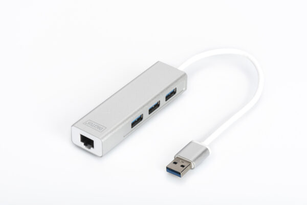 HUB A 3 PORTE USB 3.0 E ADATTATORE LAN GIGABIT DIGITUS