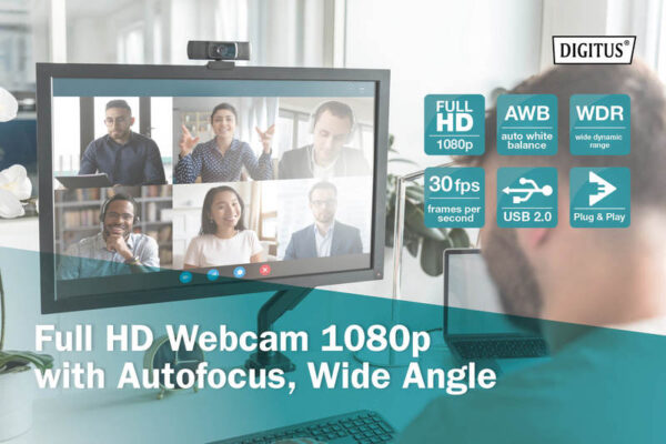 DIGITUS WEBCAM FULL HD 1080p CON AUTOFOCUS E GRANDANGOLO