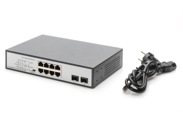 DIGITUS Switch Gigabit 8 porte con 6 x porte PoE, 2 x RJ45, 2 x SFP Uplink, 802.3 af/at/bt