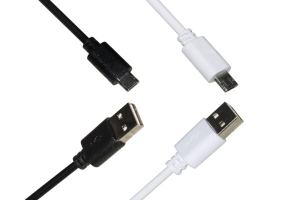 KIT 2 CAVI USB – MICRO USB CON CONNETTORI REVERSIBILI  MT 1 FINO A 2 AMPERE COLORI BIANCO, NERO