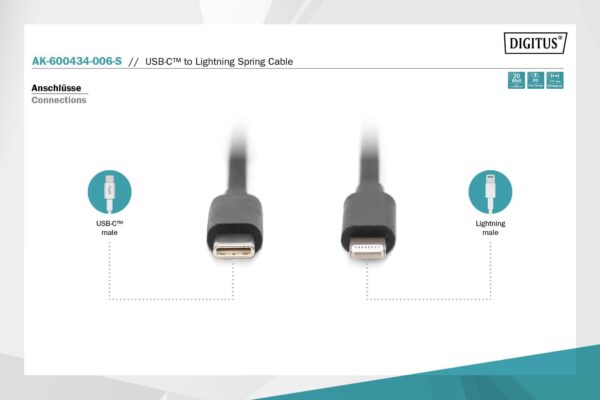 DIGITUS Cavo a spirale USB 2.0 – da USB – C a Lightning mt 1
