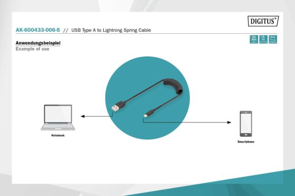 DIGITUS Cavo a spirale USB 2.0 – da USB – A a Lightning mt 1