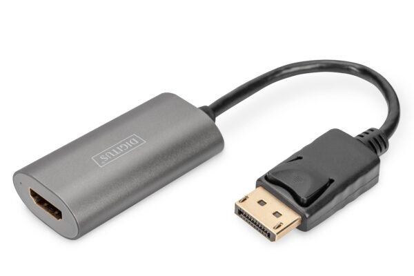 Convertitore Displayport – HDMI, 20 cm 8K/60Hz, grigio, alloggiamento in alluminio  DIGITUS