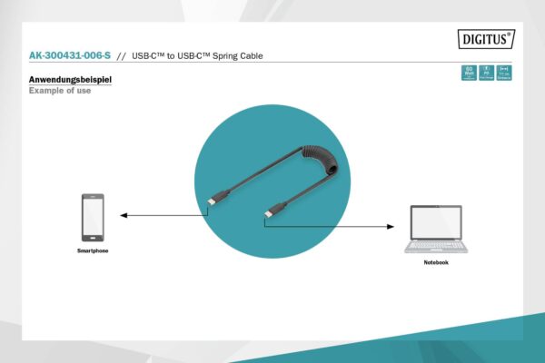 DIGITUS Cavo a spirale USB 2.0 – da USB – C a USB – C MT 1