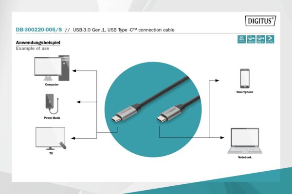 DIGITUS Cavo di collegamento USB-3.0 Gen.1, USB Type -C mt 1