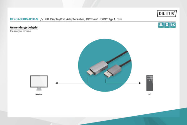 DIGITUS Cavo adattatore DisplayPort 8K, DP – HDMI tipo A mt 1