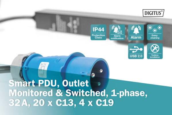 DIGITUS Smart PDU, Outlet Monitored & Switched, monofase, 32 A, 20 x C13, 4 x C19