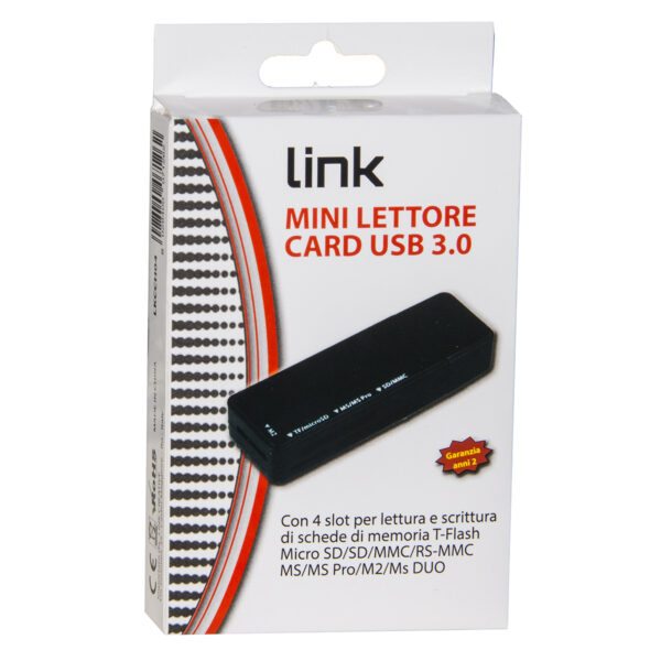 MINI LETTORE CARD USB 3.0 FINO A 5 GBPS LETTURA SIMULTANEA DI 4 SCHEDE T-FLASH, MICRO SD, SD, MMC, RS-MMC, MS, MS PRO, MS, MS DUO