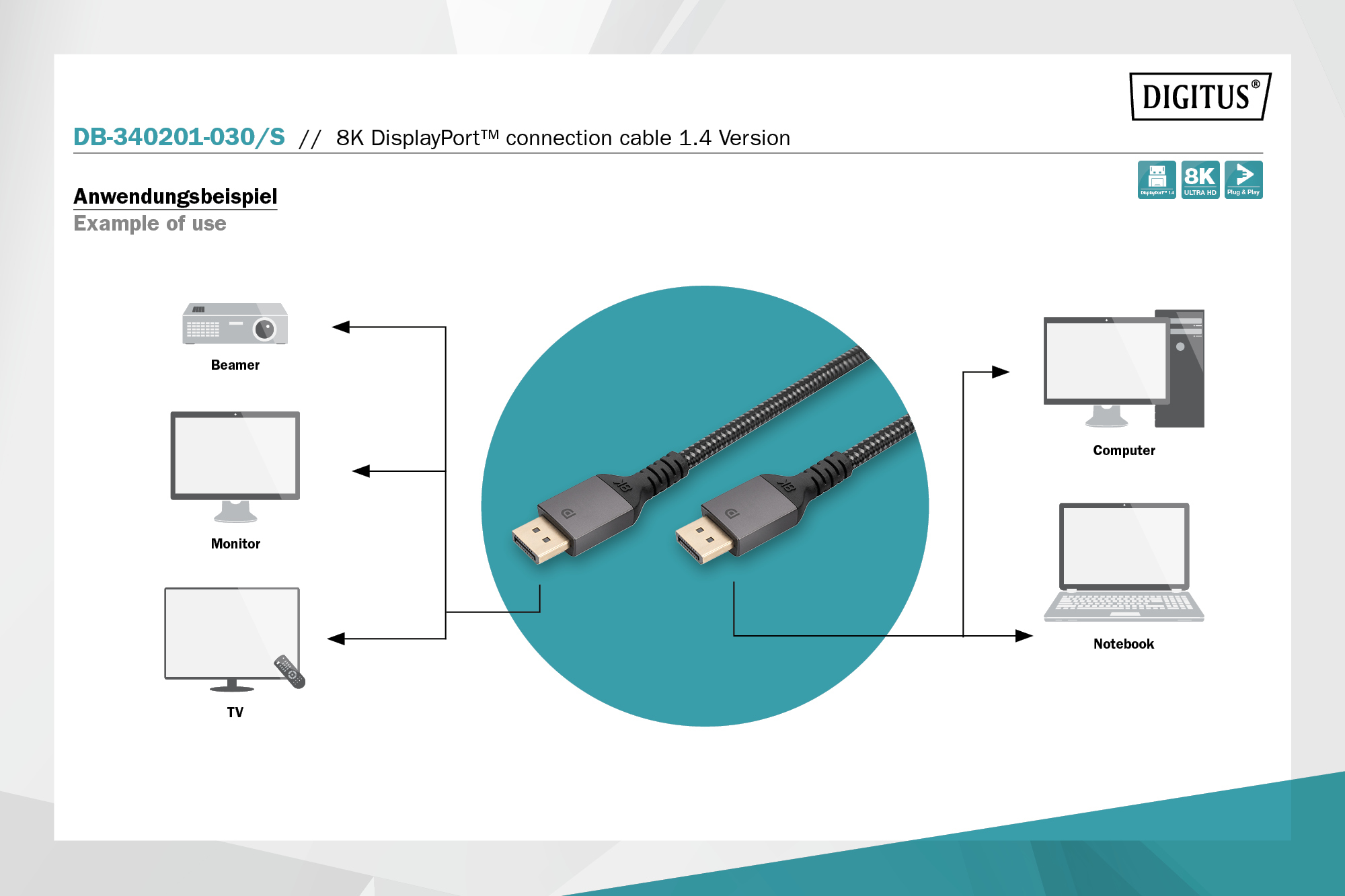 DIGITUS Cavo di collegamento DisplayPort 8K versione 1.4 mt 1