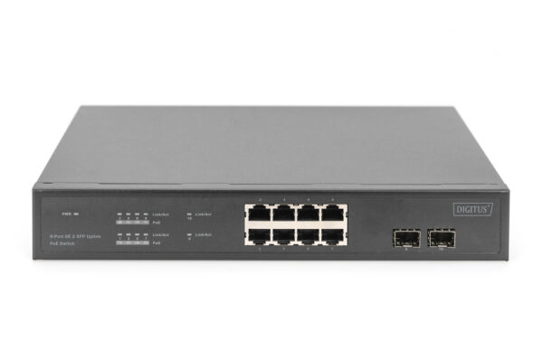 DIGITUS Switch PoE Gigabit Ethernet 8 porte con 2 porte SFP UPLINK, power budget 140W