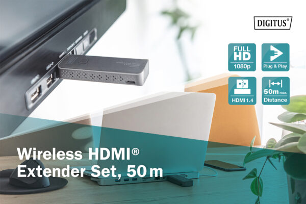 SET DISPOSITIVI WIRELESS HDMI PER PRESENTAZIONI 1-1 CON TRASMETTITORE + RICEVITORE 50 MT FULL HD DIGITUS