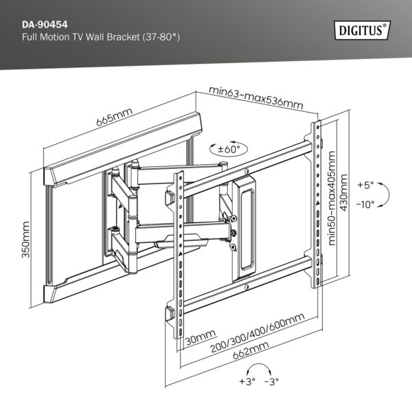 DIGITUS Supporto a parete per Full Motion TV (37-80″)