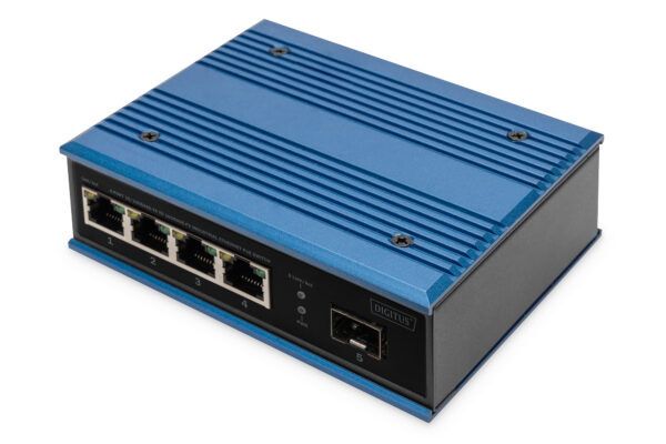 DIGITUS Switch PoE di rete Fast Ethernet a 4 porte, industriale, non gestito, 1 collegamento SFP