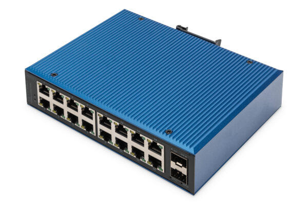 DIGITUS Switch di rete Gigabit Ethernet a 16 porte, industriale, non gestito, 2 Uplink SFP