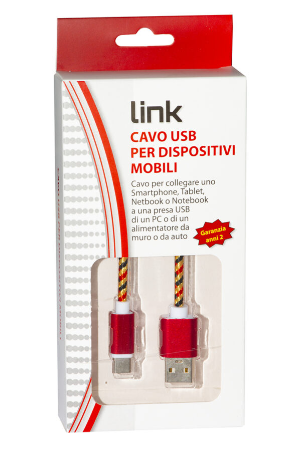 *CAVO USB-C MT 1 GUAINA INTRECCIATA COLORE ROSSO/ORO
