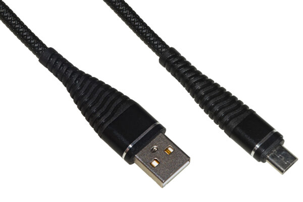*CAVO MICRO USB MT 1 GUAINA INTRECCIATA CON PROTEZIONE FLESSIBILE SUL CONNETTORE COLORE NERO