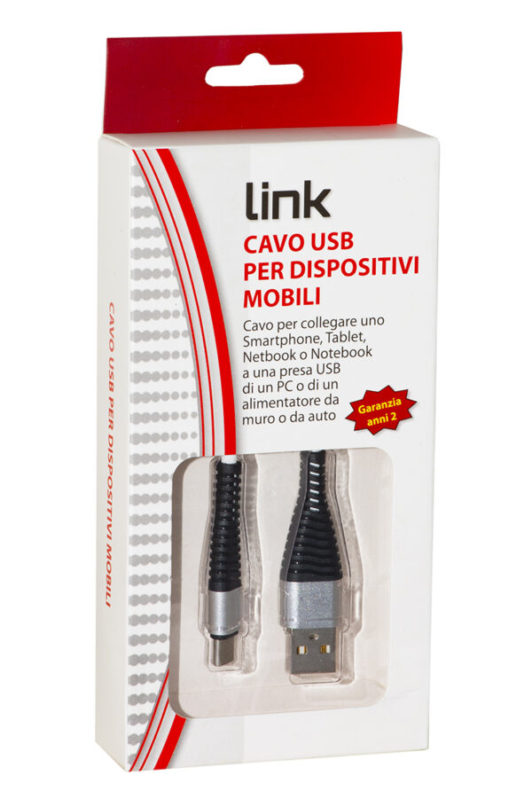 *CAVO USB TIPO C MT 1 GUAINA INTRECCIATA CON PROTEZIONE FLESSIBILE SUL CONNETTORE COLORE BIANCO