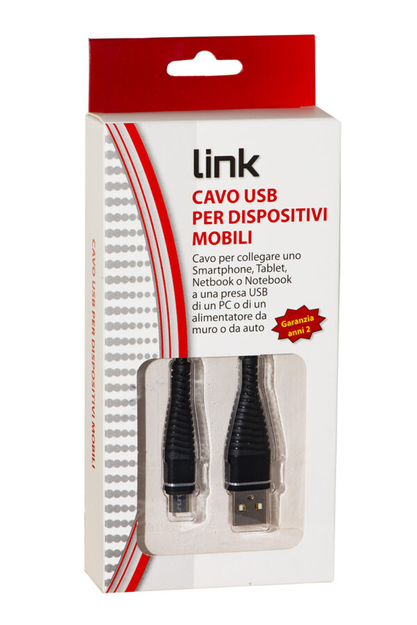 *CAVO MICRO USB MT 1,2 CAVO A SPIRALE COLORE NERO CON PROTEZIONE FLESSIBILE SUL CONNETTORE