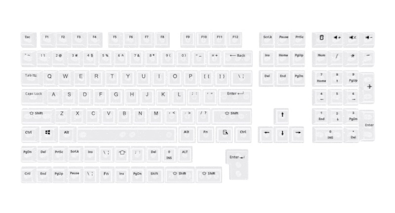 Set di 132 tasti Keycaps Transparent White ABS MDA