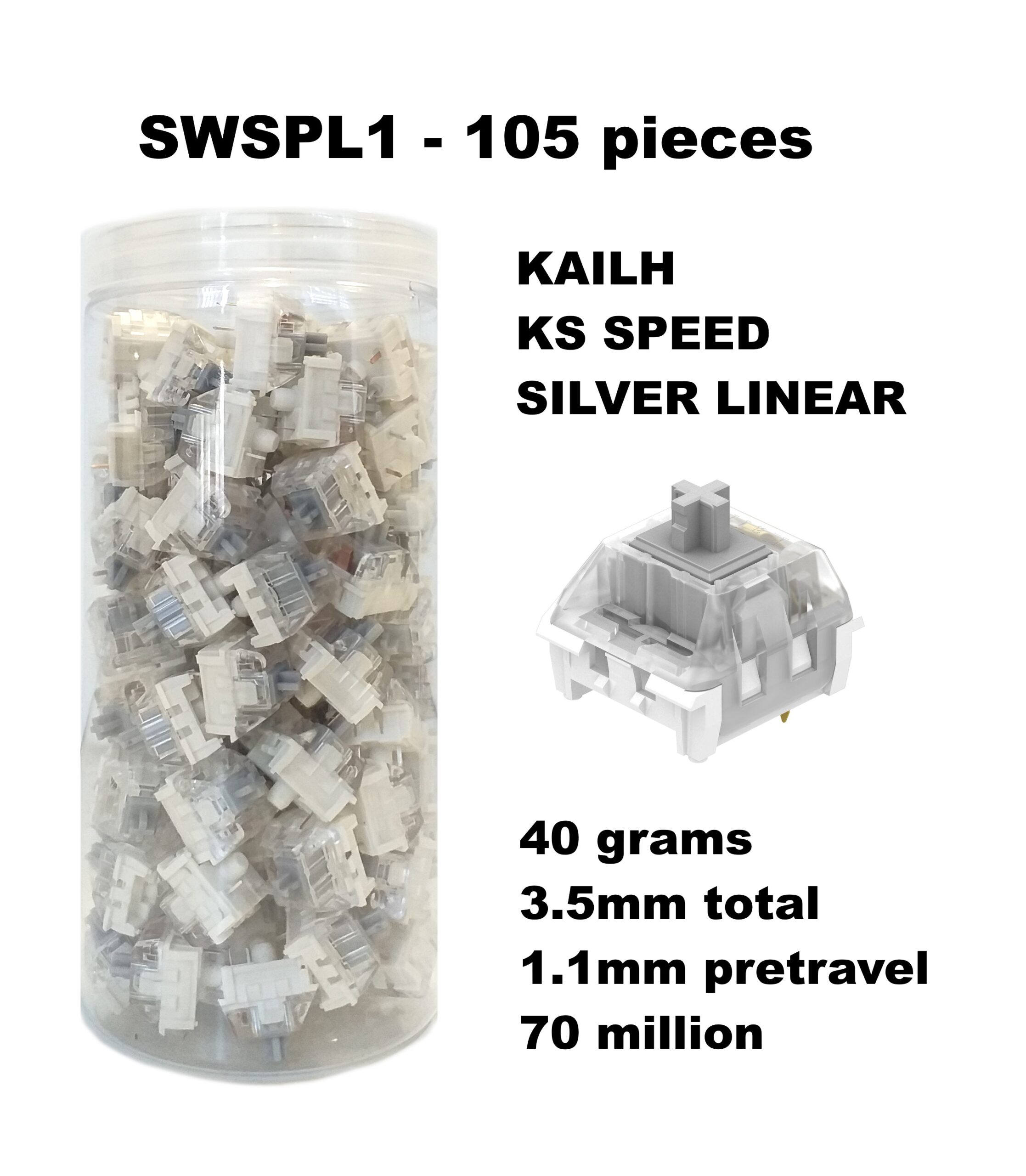 Set 105 sottotasti Switches Kailh KS Speed Silver Linear