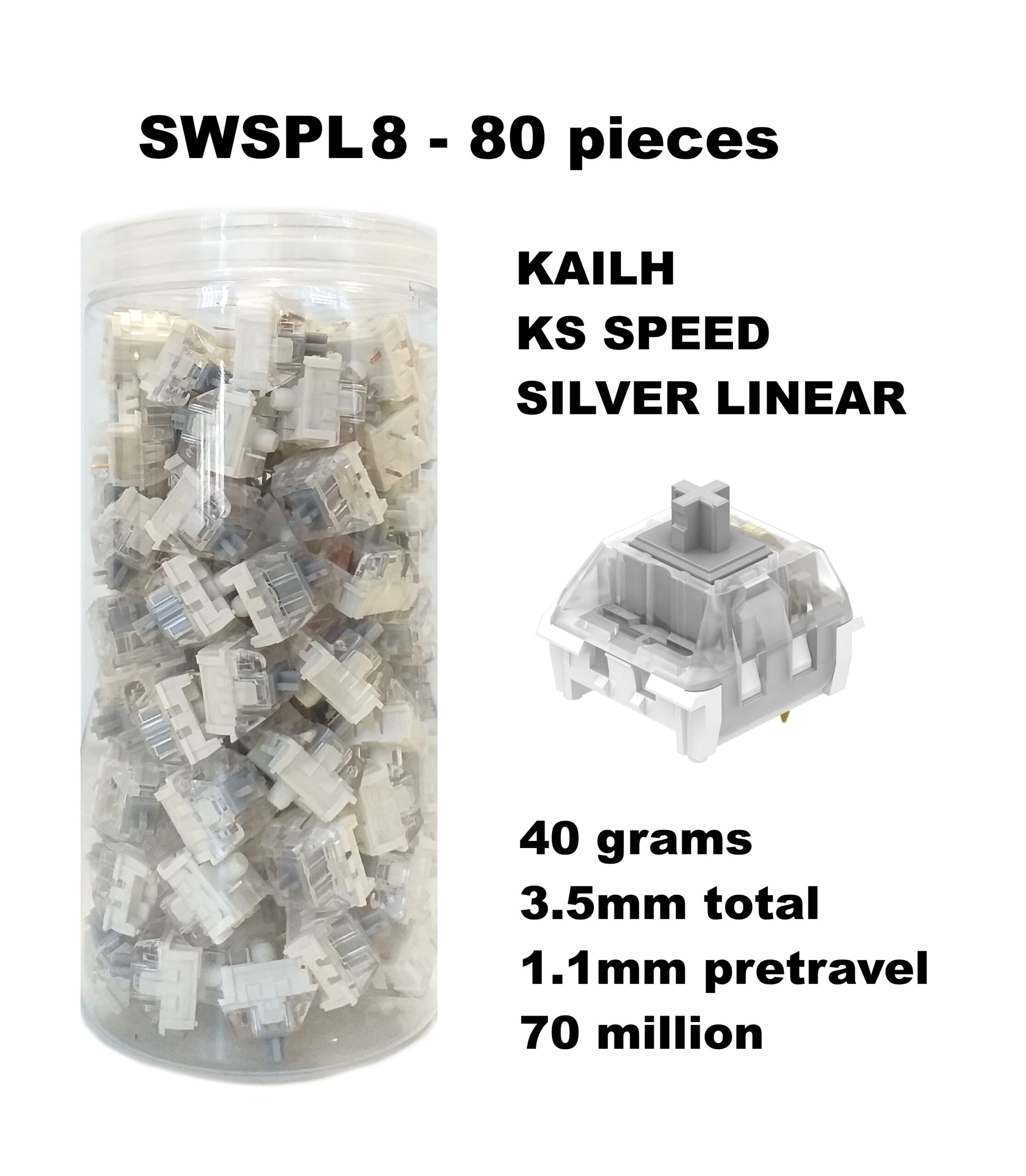 Set 80 sottotasti Switches Kailh KS Speed Silver Linear